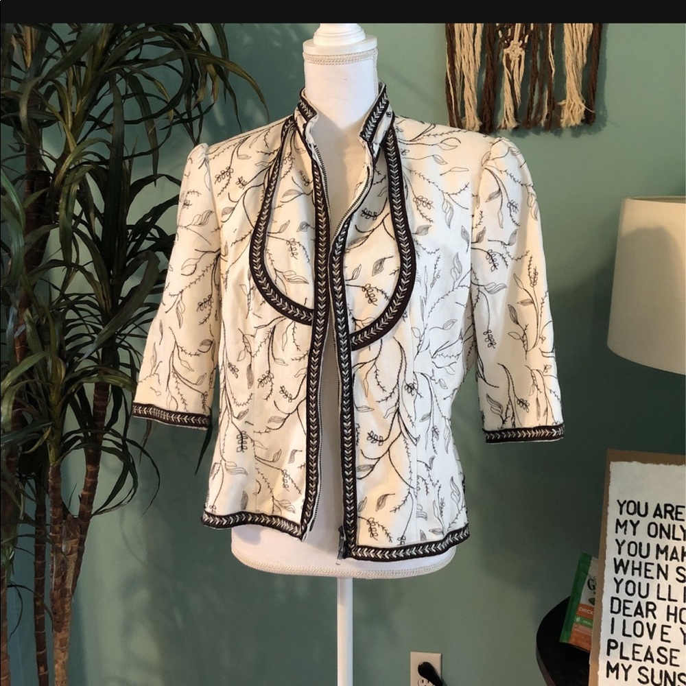 White and brown linen jacket